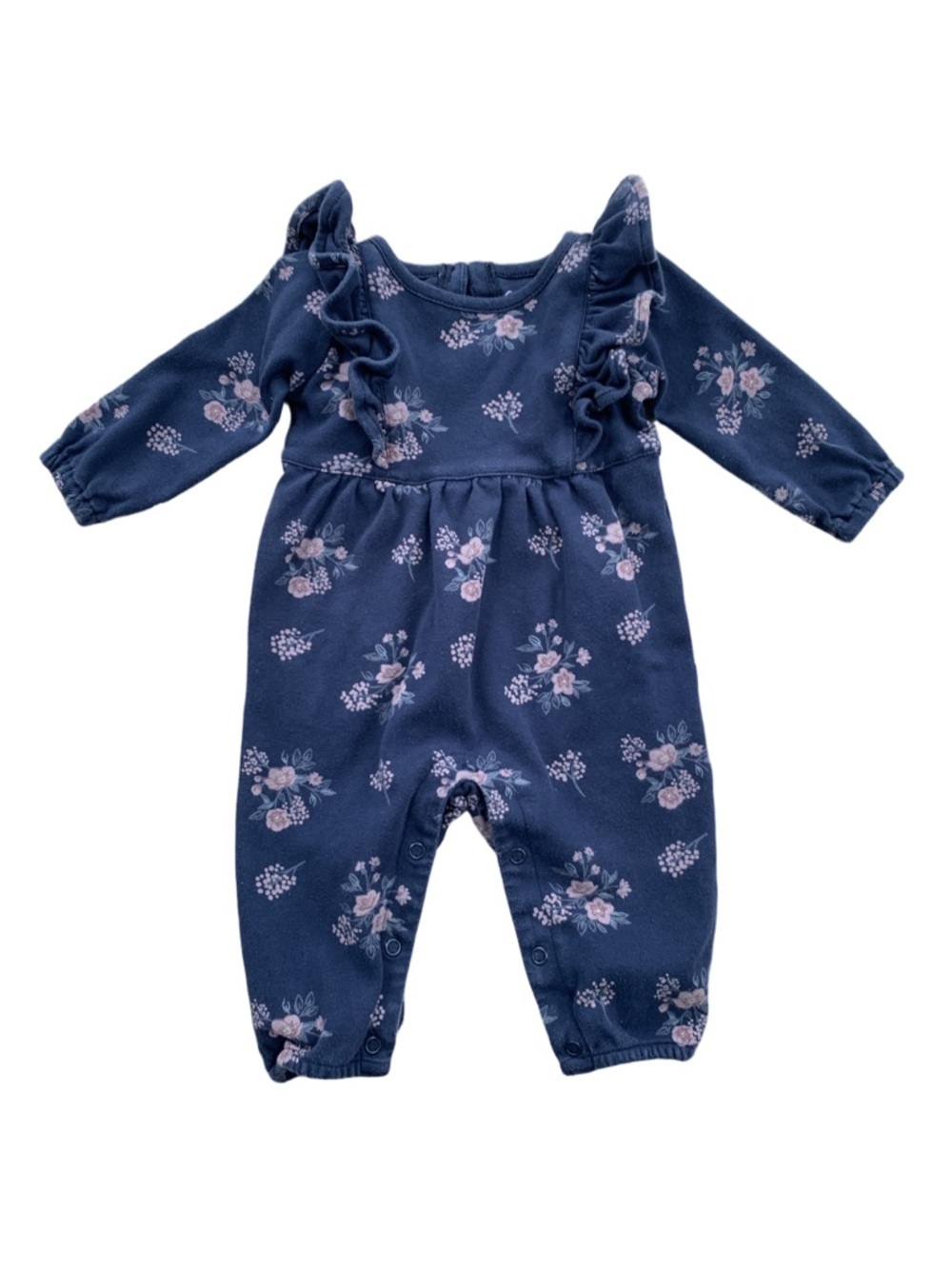 City Mouse Size 3-6 Months Blue Pink Floral One Piece Organic Romper Coverall